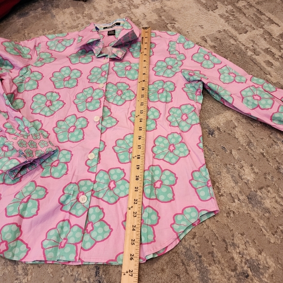 NWT Shirtales Pink Green Floral Button Down Shirt Flip Cuff Size XL Cotton - Picture 3 of 13
